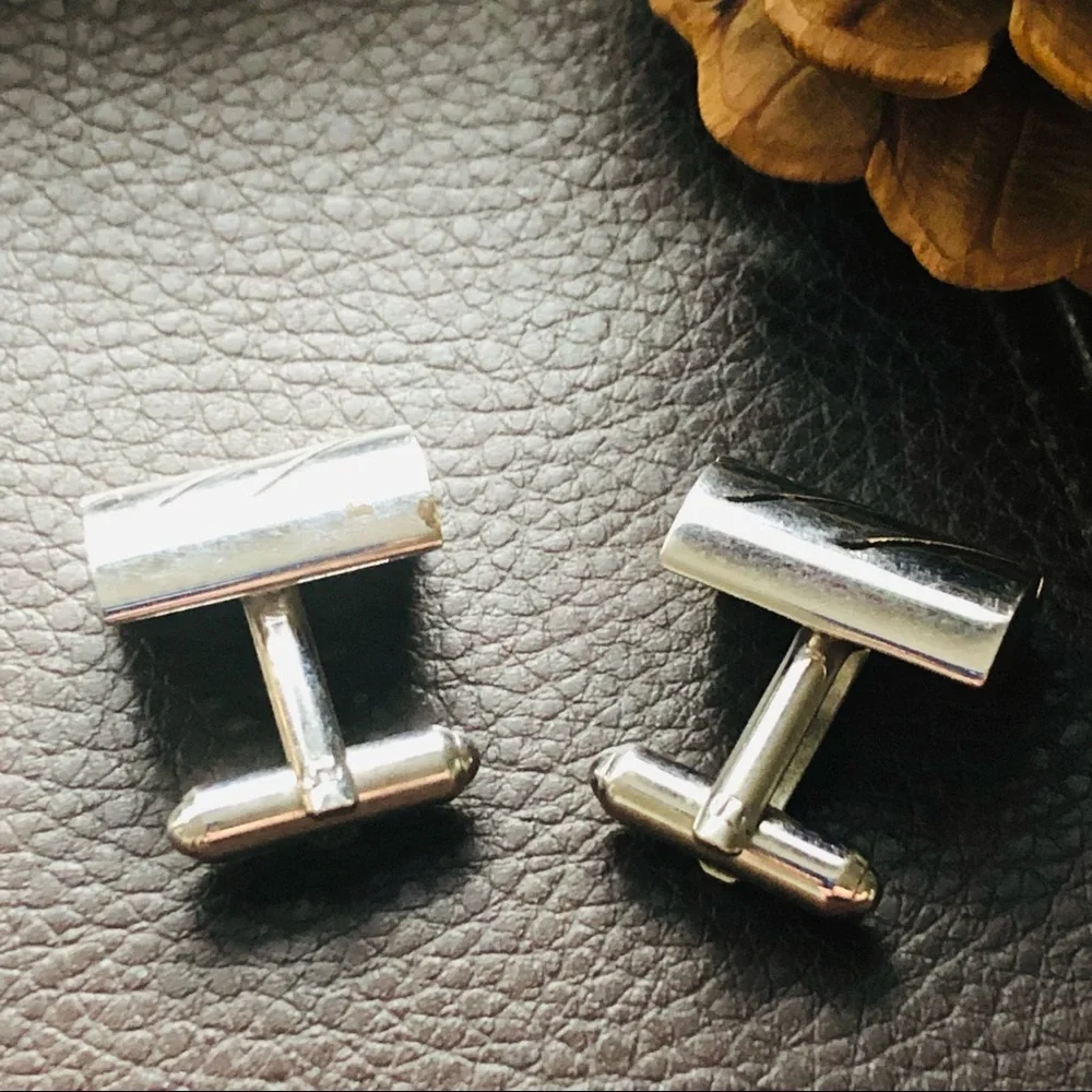 Vintage tilted dome silver plated textured design cuff links